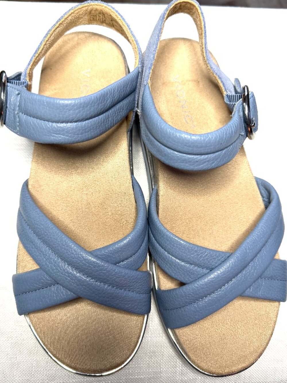 Vionic Reyna Leather Platform Slingback Sandals Light Blue Women's Size 9